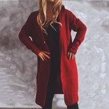 Women's Single-breasted Solid Color Long-sleeved Hooded-WineRed-9