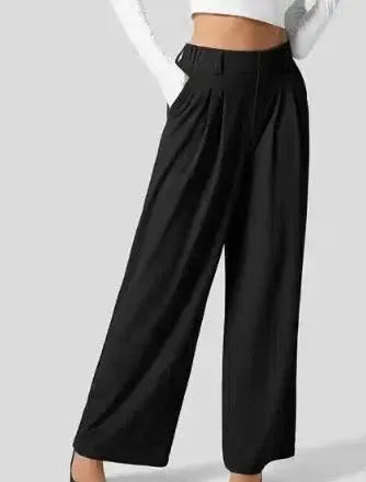 Women's Solid Color Casual Suit Pants With Real Pockets-Black-8