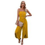 Women's Summer Ninth Loose Jumpsuit Wide Leg Pants-Turmeric-5