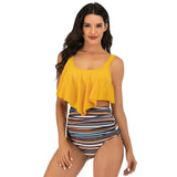 Women's Suspender Print High Waist Bikini Swimsuit-Orangecolorbaryellow-4