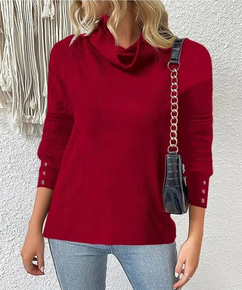 Women's Sweater Style Turtleneck Knitted Sweater-Wine Red-10