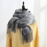 Women's Sweet Tassel Shawl Warm Cashmere Scarf-Grey-6