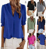 Women's V-neck Casual Short-sleeved Solid Color Chiffon-2