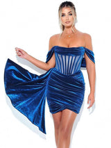 Women's Velvet With Breast Evening Dress-6