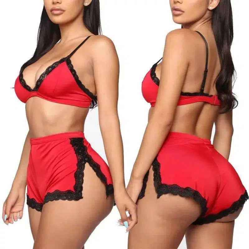 Women Sleepwear Lingerie Lace Bra-Red-4