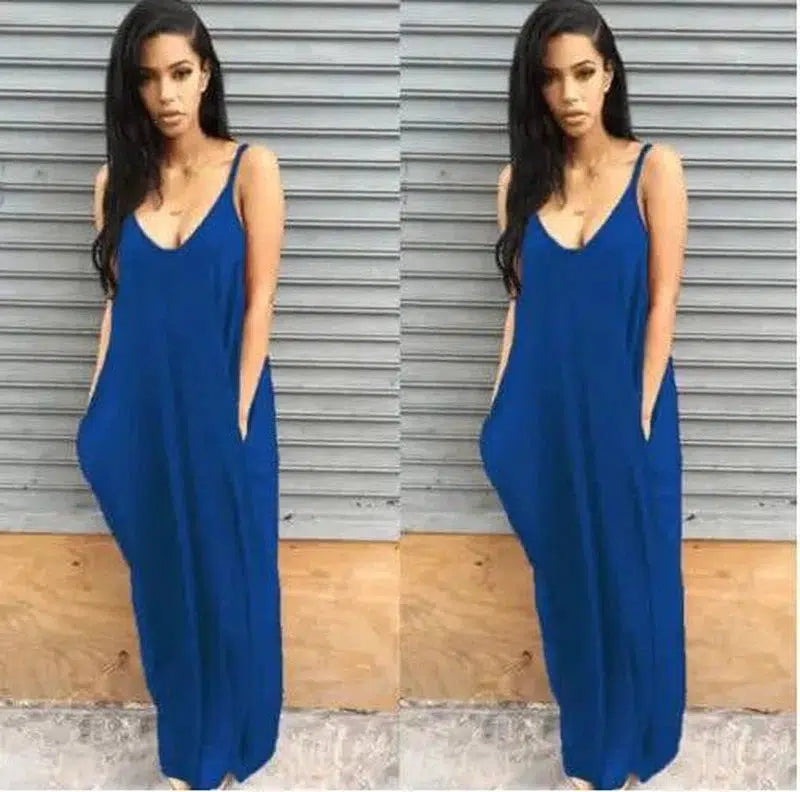 Women Summer Dress 2019 Casual Long Dresses Plus Size-Blue-29