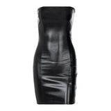 Women Summer Party Strapless Bodycon Pu Leather Slim-6