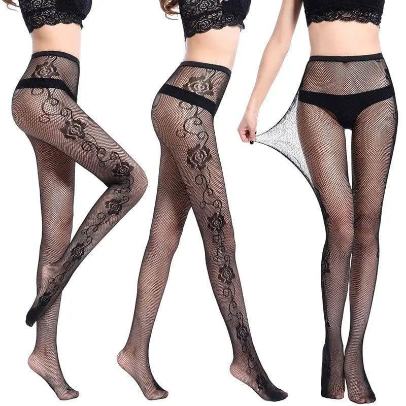 Women Tights Transparent Sexy Stockings Plus Size Fishnet-Flower-1