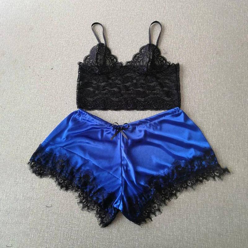 Womens Lace Sleepwear Lace Nachtkleding Lingerie-Blue-8