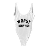 WORST letter printed one-piece swimsuit-White-6