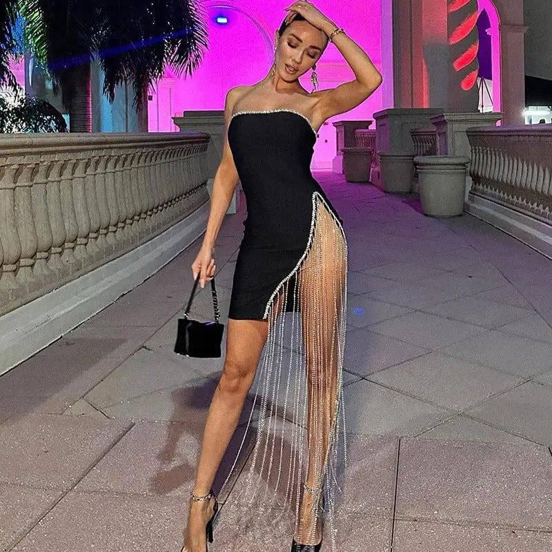 Wrapped Panel Tassel Slit Party Dress-2