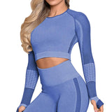 Yoga Crop Top Seamless Yoga sets-Sapphire top-13