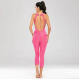 Yoga Pants, Honeycomb Pants, Female Yoga Fitness Jumpsuit-Rose Red-9