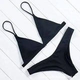 Solid Color Bikini Strappy Swimsuit-Black-16