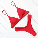 Solid Color Bikini Strappy Swimsuit-Red-9