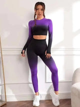 Women Yoga 2 Pieces Workout Outfits Seamless High Waist-7